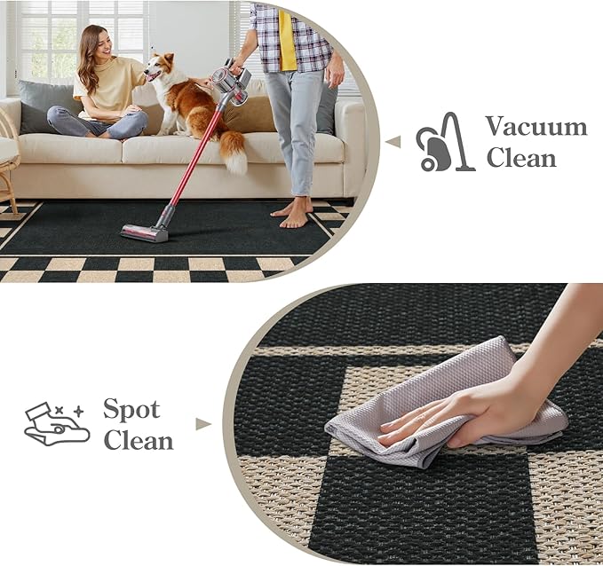 Moynesa Easy Jute Runner Rugs Washable 2.5x8 Entryway Runners Rug for Kitchen Black Checkered Carpet for Indoor Outdoor Non Slip Mat for Hallways Bathroom Bedroom Laundry Living Room Corridor