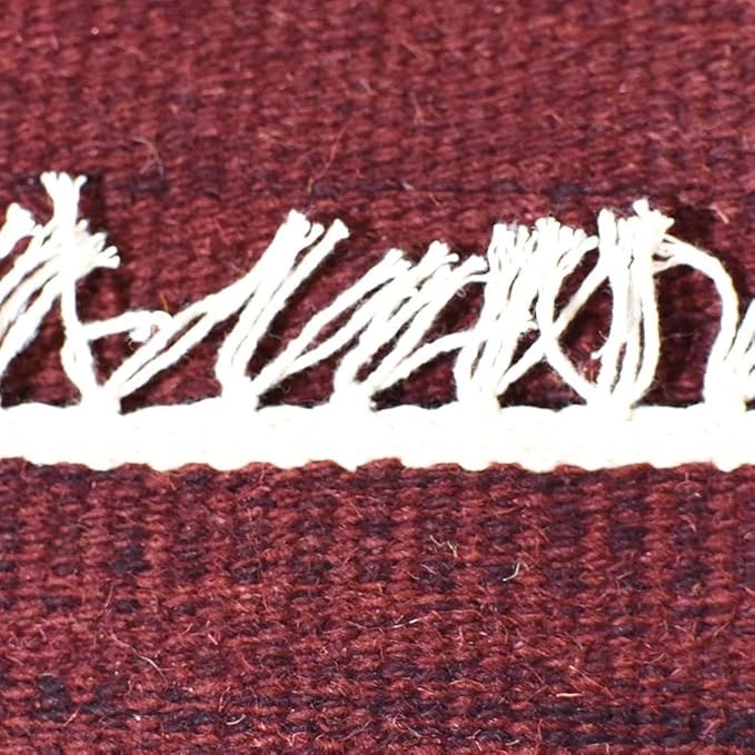Rugsotic Carpets Hand Woven Flat Weave Kilim Wool 4'x6' Area Rug Solid Dark Red D00111