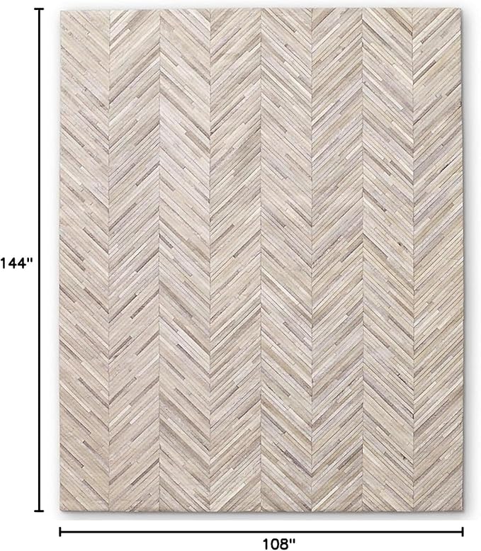 Elegant Rectangular Rug Cowhide Leather Stylish Luxury Non Slip Chevron Patchwork Area Rug for Living Room and Home Décor Floor Carpet (Beige-6 x 9 ft)