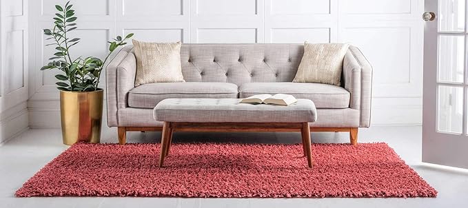 Unique Loom Davos Shag Collection Area Rug - Solid (9' 10" x 13' Rectangle, Poppy)