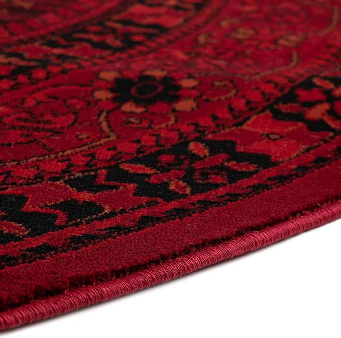 Unique Loom Tekke Collection Area Rug - Sheibani (3' 3" Round, Red/ Black)