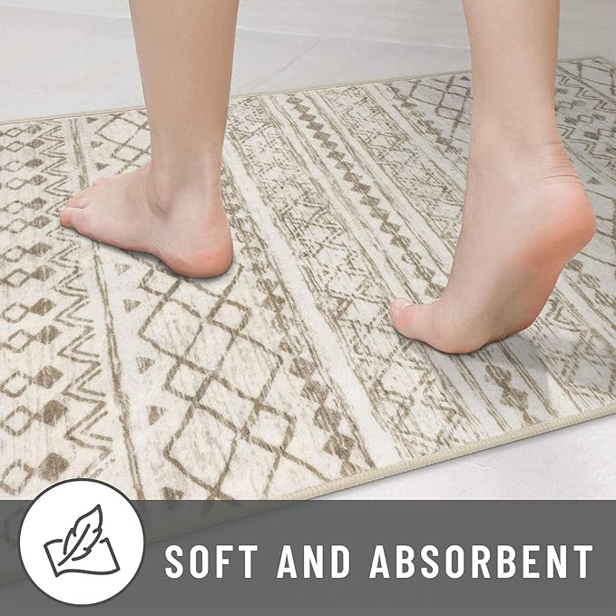 KUTA Moroccan Washable Runner Rug 2.6x8, Non-Slip Vintage Beige Boho Hallway Runners Kitchen Rugs Ultra Soft Print Distressed Geometric Floor Carpet for Bedroom Laundry Living Room