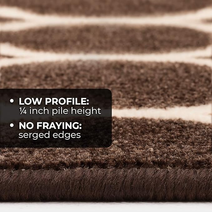 House, Home and More Skid-Resistant Carpet Runner – Moroccan Trellis Lattice – Coffee Brown & Vanilla Cream – 6 Feet X 26 Inches
