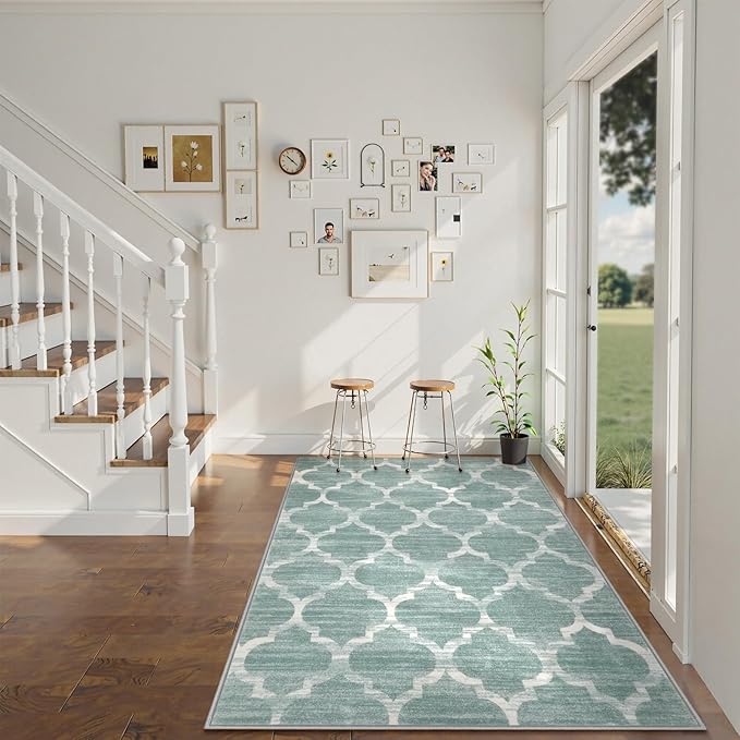Lahome Moroccan Washable Living Room Carpet - Area Rug 4x6 Entryway Rug Non-Slip Soft Large Rugs for Bedroom Throw Low-Pile, Sage Green Print Distressed Modern Rug for Office Kitchen Dorm Entryway