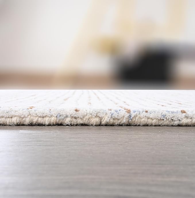 Hand-Tufted 100% Wool Pile Area Rug – Geometric Textured Grid Check Pattern – Thick and Durable Floor Carpet for Bedroom, Living Room, Kids Room, and Dining Area (Light Brown, 1' x 1')