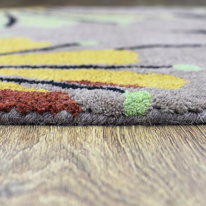 Hand Tufted Wool ECO-Friendly Area Rugs - 2'6''x10', Runner Shape, Camel, Floral Modern Design, High Pile Thick Handmade Anti Skid Area Rugs for Living Room, Bed Room (K00219)