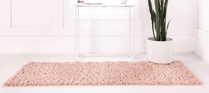Unique Loom Davos Shag Collection Area Rug - Solid (2' 7" x 13' 1" Runner, Dusty Rose)