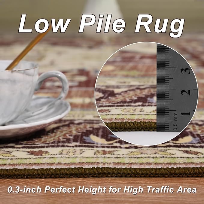 6x9 Mousse Brown Area Rug for Living Room, Machine Washable Rugs with Non-Slip Backing for Bedroom, Vintage Medallion Carpet Dining Room Office Kids Room Decor