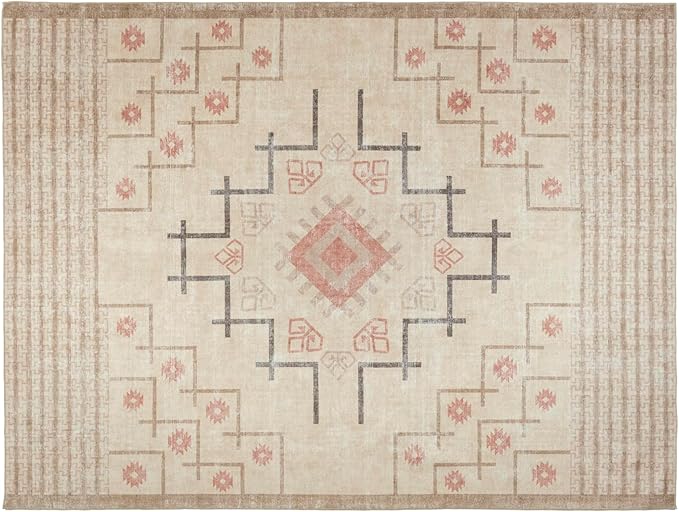 Revival Rugs Funk 10'x13' Zero-Shedding Area Rug for Living Room Bedroom - Oeko-TEX Certified, Low Pile, Spot Clean, Beige, Cream