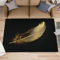 Golden Feathers Rugs for Bedroom - 2x3 Area Rug - Black Gold Feathers Rugs for Living Room, Modern Minimalist Art Rug, Washable Home Decor Carpet
