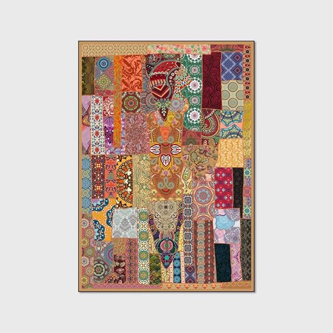 Vintage Boho Area Rugs Multicolor Ethnic Style Geometric Splicing Carpets Bedroom Living Room Kitchen Floor Mats Indoor Outdoor Non-Shedding Runner Rug Home Décor Carpet 3.2' X 5.2'