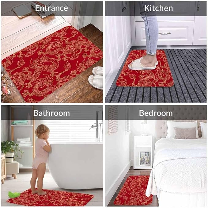 Dragon Bath Rugs Microfiber Bathroom Mat Soft Plush Shaggy Shower Mat for Bathroom Fluffy Comfortable Water Absorbent Carpet Non-Slip Machine Washable 20"X30"