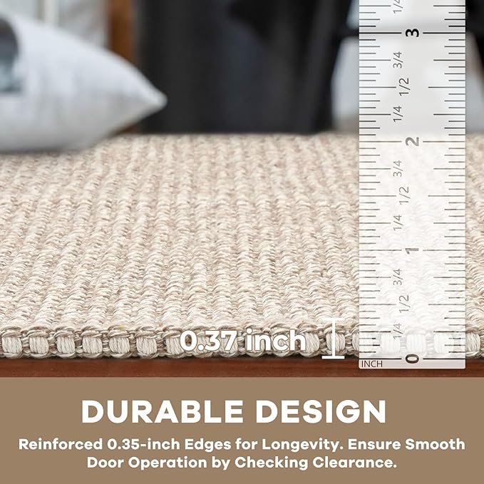 KOZYFLY Washable Area Rug 5x7 ft Rubber Backed Non Slip Rugs for Living Room Braided Cotton Bedroom Rug Woven Office Rugs Indoor Outdoor Floor Carpets for Dining Bedroom Living Room, Ivory/Khaki