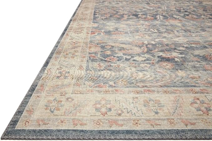 Loloi Hathaway Collection HTH-02 Denim/Multi 5'-0" x 7'-6", .25" Thick Area Rug, Soft, Durable, Printed, Modern, Low Pile, Non-Shedding, Easy Clean, Living Room Rug