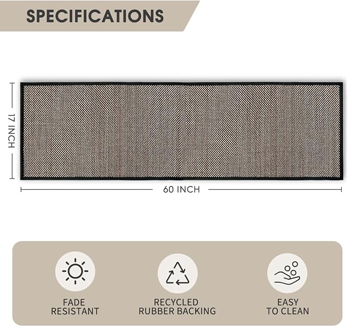 Artoid Mode Washable Non Skid Kitchen Rugs and Mats Doormat, Absorbent Door Mat Rugs for Kitchen Floor Front of Sink Hallway Black 17x60 Inch