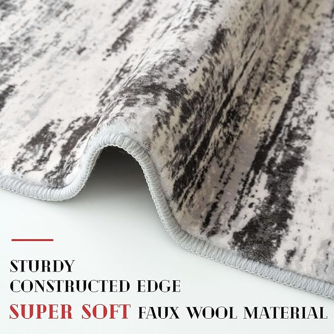 Modern Abstract Entryway Rug Indoor 2x3 Washable Rug Non-Slip Soft Small Area Rug White Black Grey Taupe Kitchen Mats Thin Print Faux Wool Floor Carpet Throw Rugs for Entrance Bedroom Office