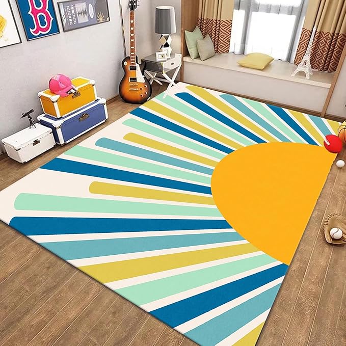 Rainbow Sun Area Rug,3x5ft,Boho Geometric Print Rug, Modern Mid-Century Colorful Rug for Kids Girls Boys Bedroom, Living Room, Classroom, Office Non-Slip Washable