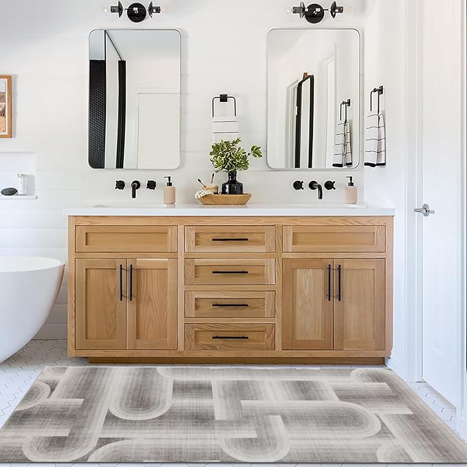 ReaLife Rugs Machine Washable Area Rug Runner - Living Room Bedroom Bathroom Kitchen Entryway Office - Non-Slip Baking Low Pile Stain Resistant Premium - Modern Geometric - Lyra - Beige 2'6" x 6'