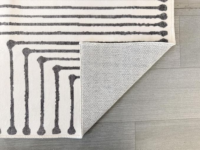 GLN Rugs Contemporary Collection - Machine Washable Area Rug, Contemporary Washable, Non Slip, Low Pile Chenille Rug, Living Room, Bedroom, Kitchen Rug (9' x 12' Black Beige)