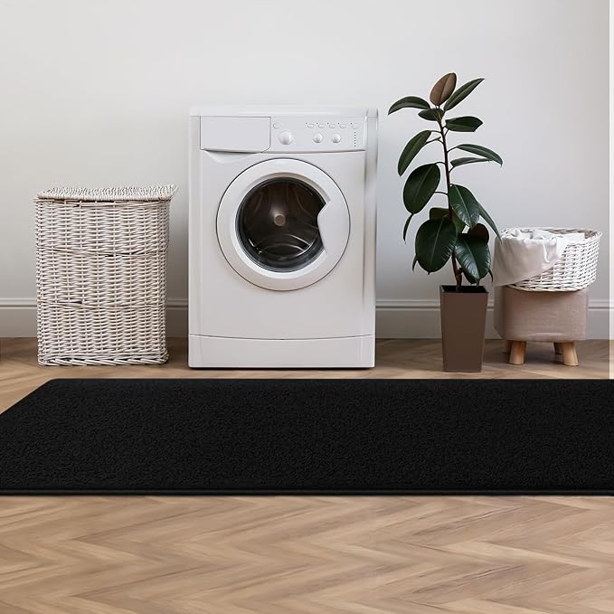 Modern Hallway Runner Rug, 2x6 Rug Runners for Kitchen, Black Washable Long Runner Rugs for Hallways, Soft Indoor Carpet for Bedroom Bedside, Non-Slip Memory Foam Rugs for Entrance Living Room Décor