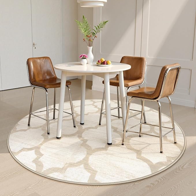 Lahome Moroccan Round Rugs - 4x4 Washable Non-Slip Small Round Area Rug Throw Soft Circle Rugs for Bedroom, Modern Print Indoor Round Carpet for Entryway Sofa Nursery Living Room (Beige, 4Ft-Round)