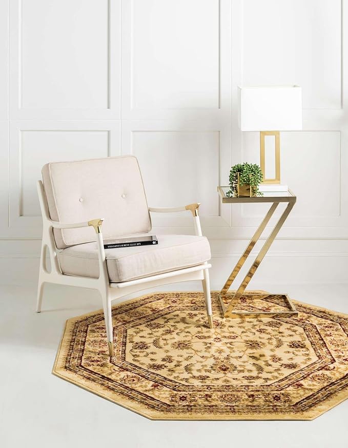 Unique Loom Voyage Collection Traditional Oriental Classic Area Rug (7' 11 x 7' 11 Octagonalal, Ivory/Gold)