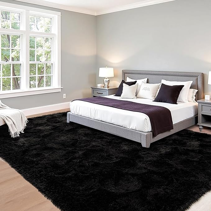 Beglad Fluffy Large Area Rugs 8x10 Feet, Modern Minimalist Style Shag Fuzzy Rugs, Non-Slip Indoor Carpet Soft Rugs for Kids Room, Bedroom & Living Room, Black