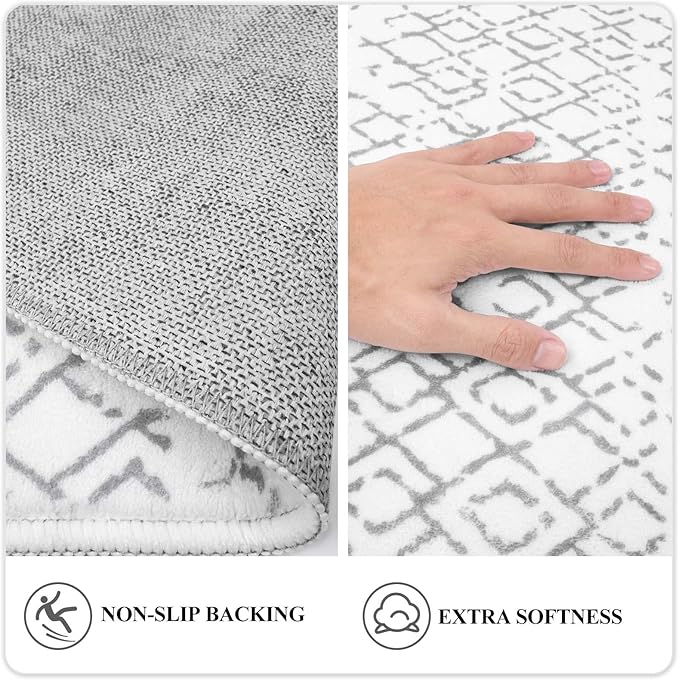 Lahome Moroccan Washable Living Room Rug - 3x5 Area Rugs for Bedroom Throw Non-Slip Low-Pile Entryway Rug Bathroom Rugs Soft White Distressed Indoor Capet for Office Kitchen Laundry Room Dining Room