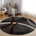 Rugshop Modern Wavy Circles Design Non-Shedding Round Rug, Carpet for Dining Room or Living Room, Red, 6'6" Round
