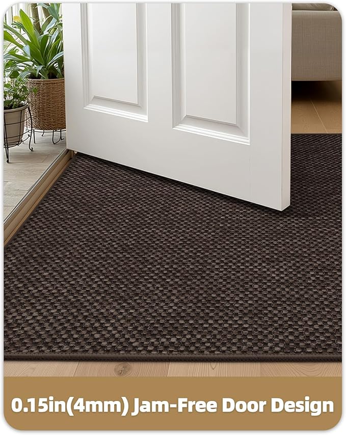 Color&Geometry Ultra-Thin Indoor Door Mat, 17"x29" Low-Profile Non-Slip Entryway Rug with Modern Geometric Texture, Washable Doormat for Indoor Entrance, Front Door, Brown(Rolled-up NO Creases)
