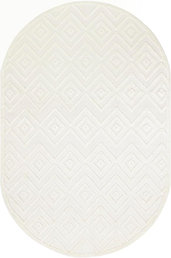 Nourison Home Versatile Ivory White 6' x 9' Oval Area Rug - Easy Clean, Non Shedding, Bed Room, Living Room, Dining Room, Kitchen (6' x 9' Oval)