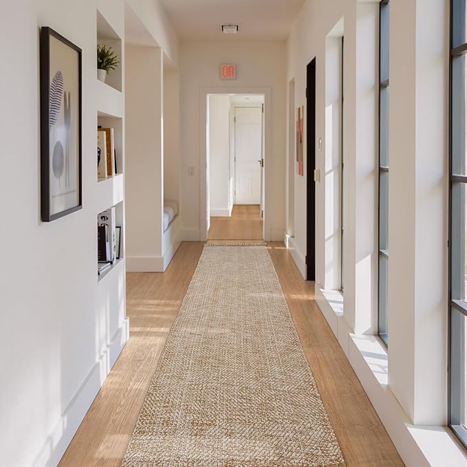 Collive Boho Long Hallway Runner Rug, 2.6x14 ft Washable Runners Rugs for Hall Tan/Cream Low Pile Kitchen Runer Carpet, Woven Cotton Carpets Runners for Entryway Bedside