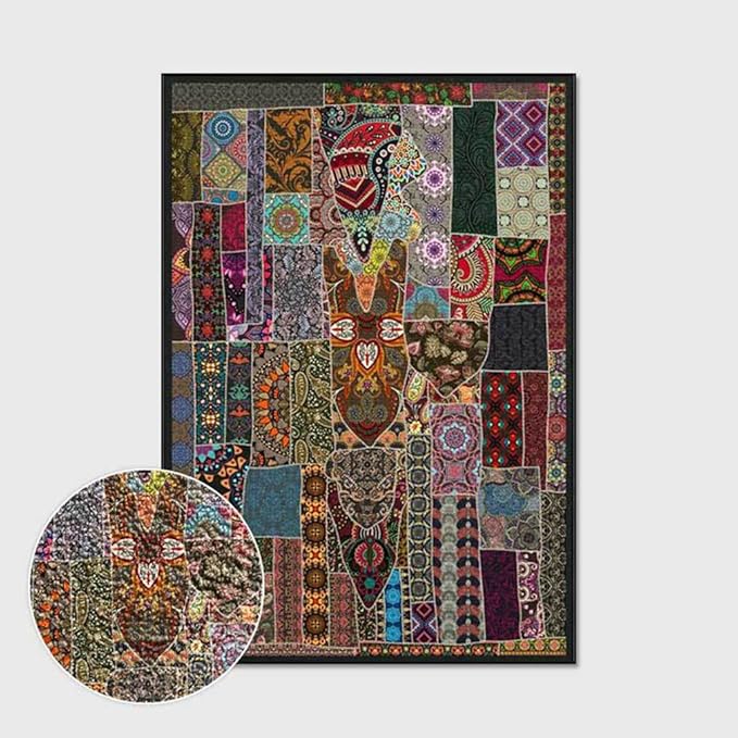 Vintage Boho Area Rugs Multicolor Ethnic Style Geometric Splicing Carpets Bedroom Living Room Kitchen Floor Mats Indoor Outdoor Non-Shedding Runner Rug Home Décor Carpet 3' X 5'