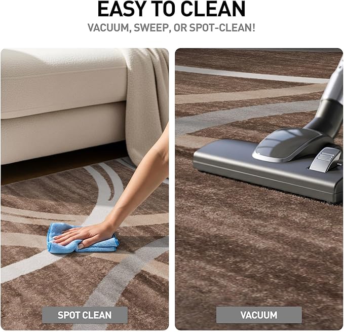 Rugshop Modern Wavy Circles Design Round Rug, Carpet with Jute Backing for Living Room, Dining Room, or Bedroom, Brown, 8' Round