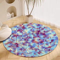 Abstract Pixel Geometry Round Rug Ombre Blue Purple Living Room Circle Area Rugs 6ft Washable Soft Non Slip Low Pile Indoor Floor Carpet for Bedroom Office Kitchen Coffee Table