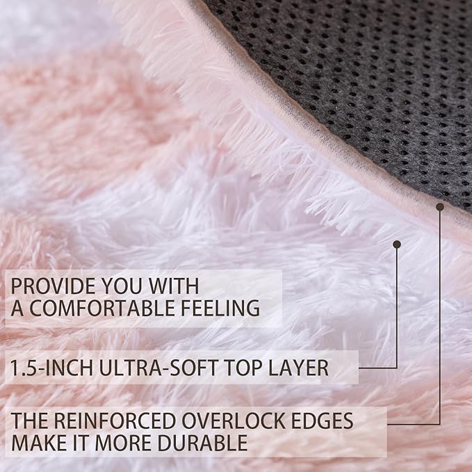 8x10 Area Rugs for Living Room Bedroom, Soft Fluffy Shaggy Bedside Rug, Indoor Floor Carpet for Kids Playroom, Dorms, Nursery Rooms, Home Decor (Pink & White 8'x10')