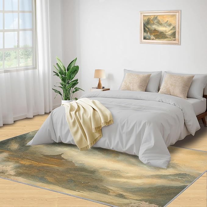 Misty Peaks Rugs for Bedroom - 5x8 Area Rug - Classic Fairy Palace Rugs for Living Room, Fairy Forest Rug, Washable Home Decor Carpet