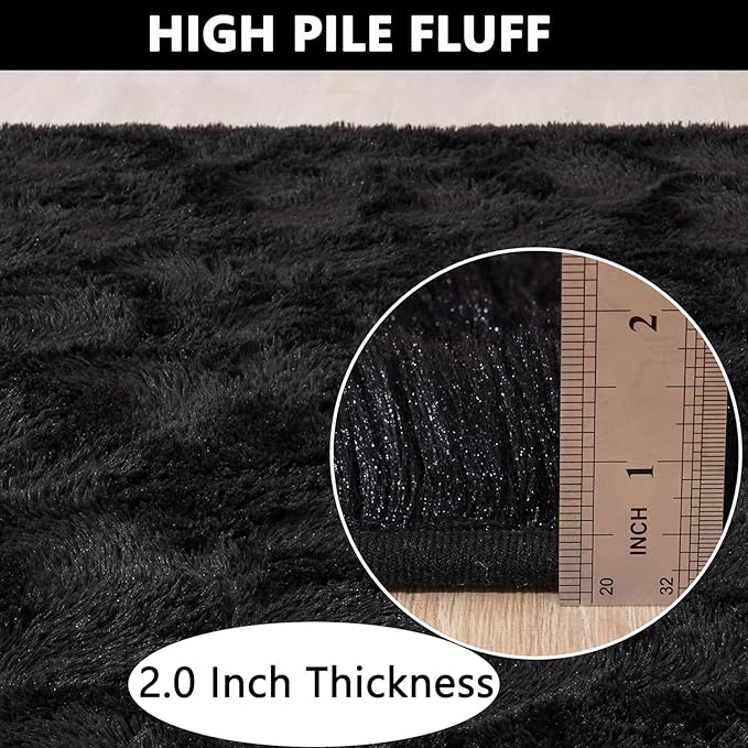 Beglad Fluffy Area Rugs 3 x 5 Feet, Modern Minimalist Style Shag Rugs, Non-Slip Indoor Carpet Soft Rugs for Bedroom, Living Room, Black
