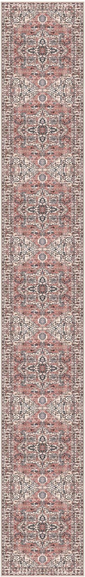 KOZYFLY Runners for Hallways 3x18 Ft Extra Long Washable Faux Wool Thin Runner Rug Printed Stair Carpet for Entryway Bedroom Kitchen Hallway Living Room, Terracotta/Beige