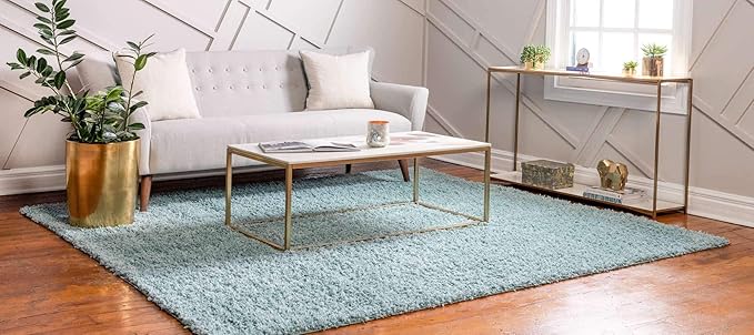 Unique Loom Davos Shag Collection Area Rug - Solid (7' 10" Square, Aqua)
