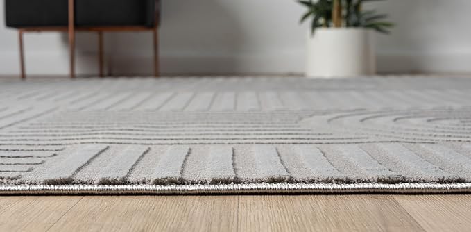 Annabel Modern Geometric Area Rug for Living Room, 4x6 Contemporary Arched and Linear Gray Rug, High-Low Pile Stain Resistant Carpet for Bedroom, Dining Room or Kitchen (4' x 6', Gray)
