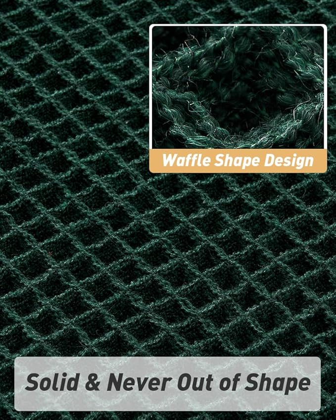 Upgraded Waffle Runner Rug, Super Absorbent Non Slip Bath Mats for Bathroom Floor Machine Washable Bathroom Runner Rug with Tassels Ideal for Hallway Bedroom Laundry Room, Dark Green, 2'x6'(24" x 72")