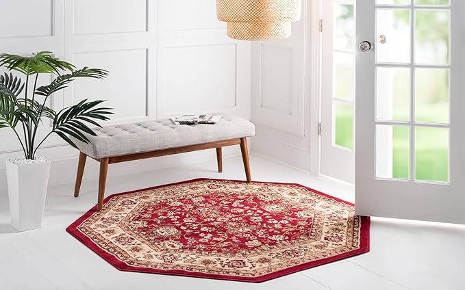 Unique Loom Sialk Hill Collection Area Rug - Washington (5' 3" Octagon Burgundy/Cream)