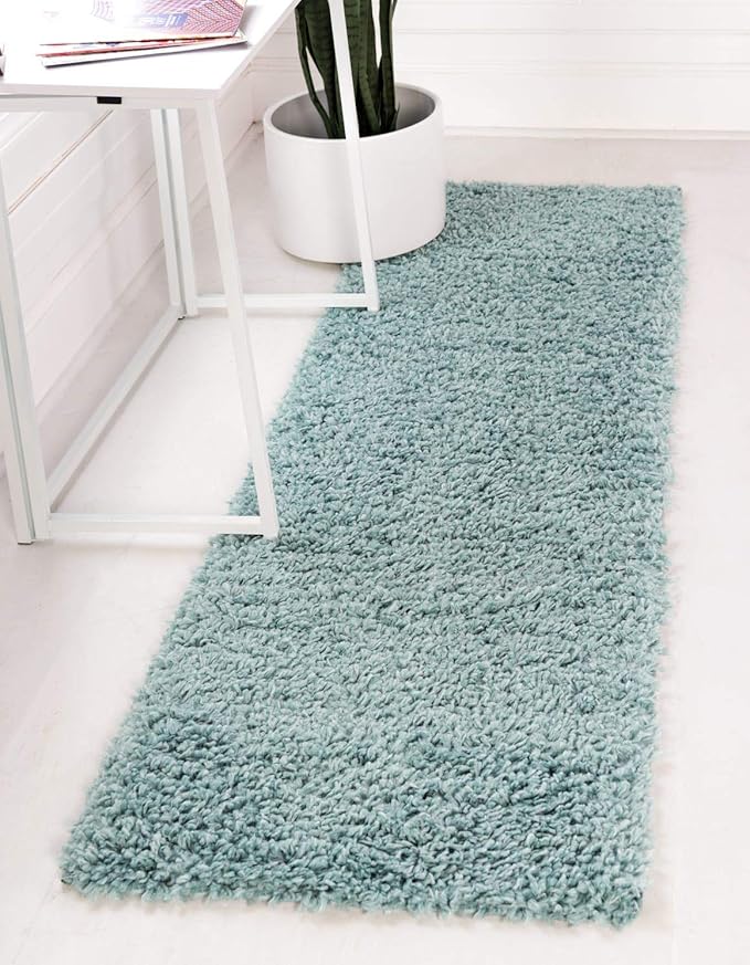 Unique Loom Davos Shag Collection Area Rug - Solid (2' 2" x 6' 7" Runner, Aqua)