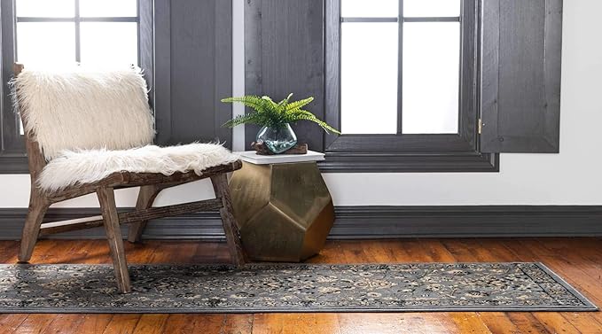Unique Loom Sialk Hill Collection Area Rug - Washington (2' 2" x 8' 2" Runner Gray/Black)