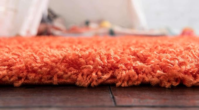 Unique Loom Solid Shag Collection Area Rug (9' x 12' Rectangle, Tiger Orange)