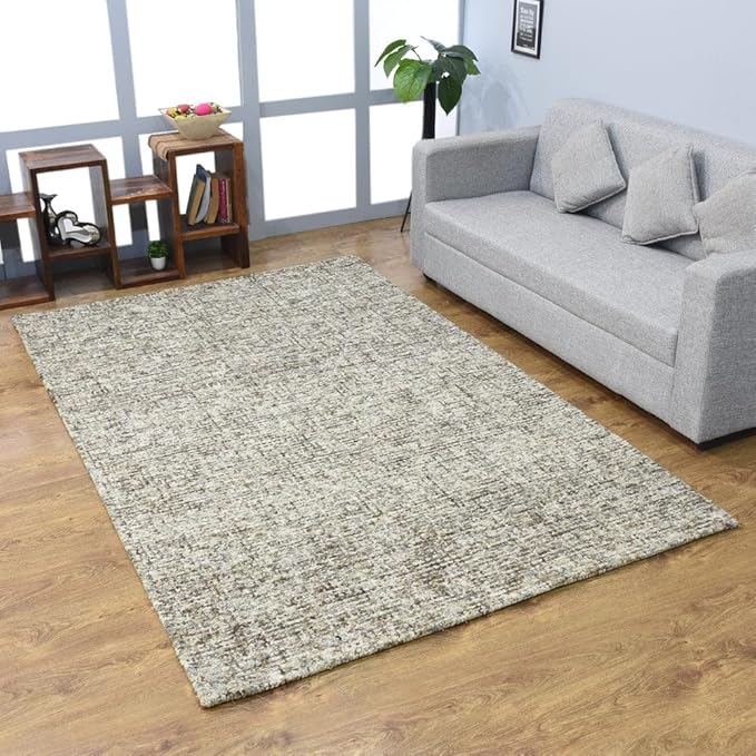 Hand Tufted Wool ECO-Friendly Area Rugs - 5'x8', Rectangle Shape, Dark Brown & Beige, Solid Plain Design, High Pile Handmade Area Rugs for Living Room, Bed Room (KWC111)