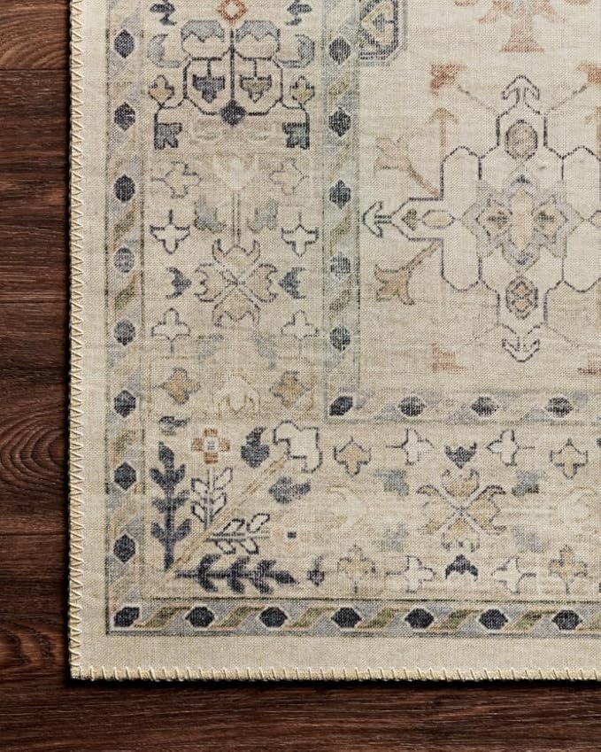 Loloi Hathaway Collection HTH-04 Beige/Multi 5'-0" x 7'-6", .25" Thick Area Rug, Soft, Durable, Printed, Modern, Low Pile, Non-Shedding, Easy Clean, Living Room Rug