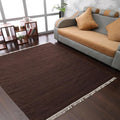 Rugsotic Carpets Hand Woven Flat Weave Kilim Wool ECO-Friendly Area Rugs - 6'x6', Square Shape, Dark Brown Color, Solid Plain Design, Low Pile Handmade Rugs for Living Room, Bed Room (D00111)