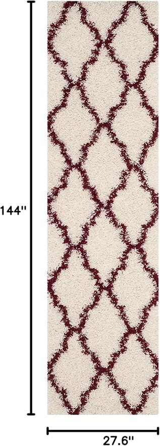 SAFAVIEH Dallas Shag Collection Runner Rug - 2'3" x 12', Ivory & Red, Trellis Design, Non-Shedding & Easy Care, 1.5-inch Thick Ideal for High Traffic Areas in Living Room, Bedroom (SGD257R)